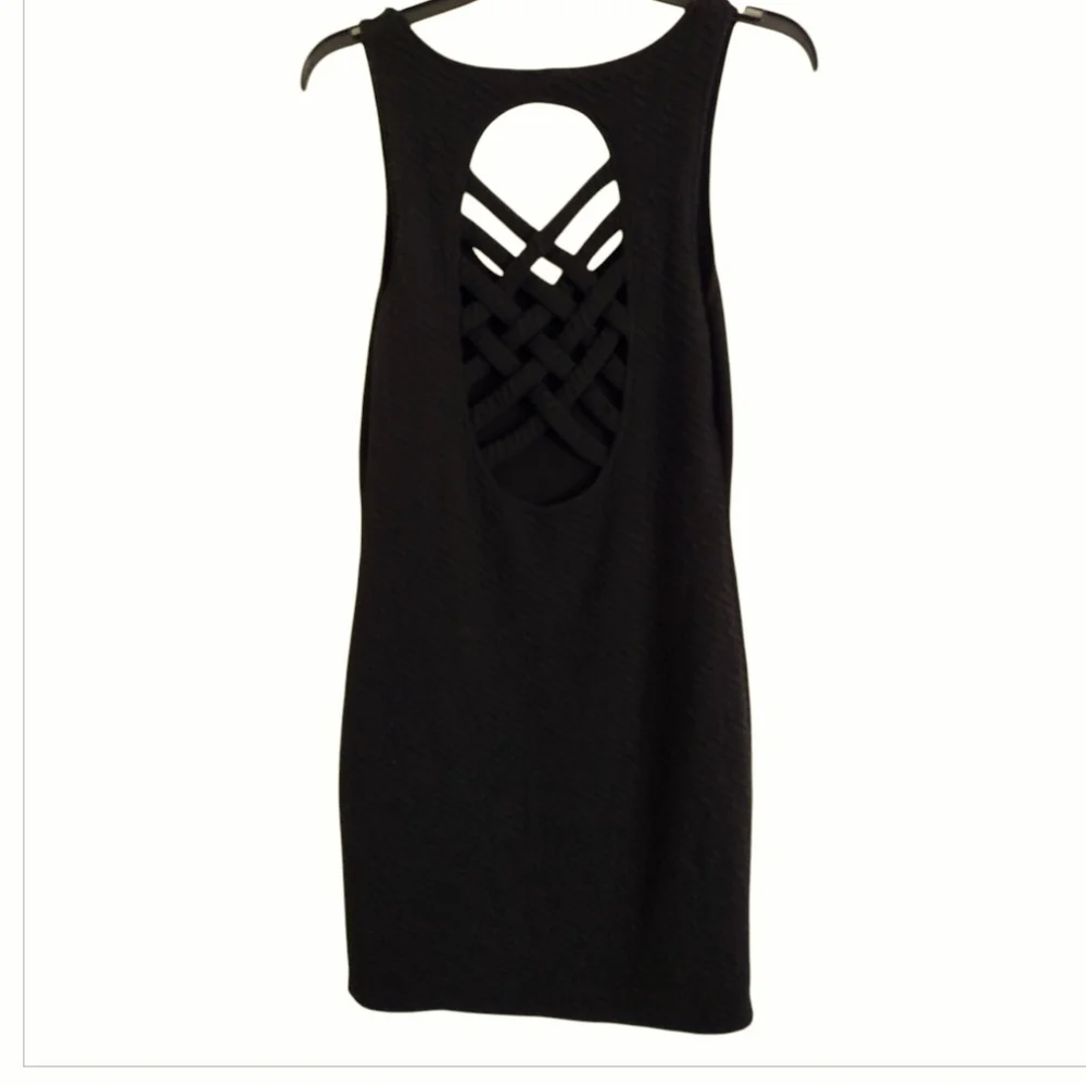 Free People Black Textured Bodycon Cross Back Cutout Dress Size Large - Picture 2 of 10